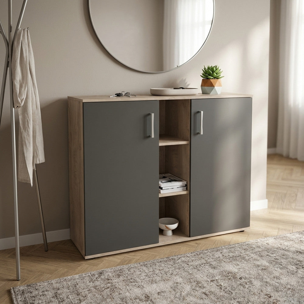 MOBILETTO 2 ANTA E 3 MENSOLE FRANK ROVERE CHIARO E ANTRACITE. Dimensioni: cm 101,5 x 35 x 87 h.