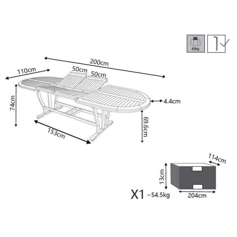 TAVOLO LEONARDO 200/300 X 110 DOUBLE. Legno di Acacia massiccio spessore 44 mm doppio bordo Dimensioni: cm 200/250/300 x 110 x 74 h. Arredo Giardino
