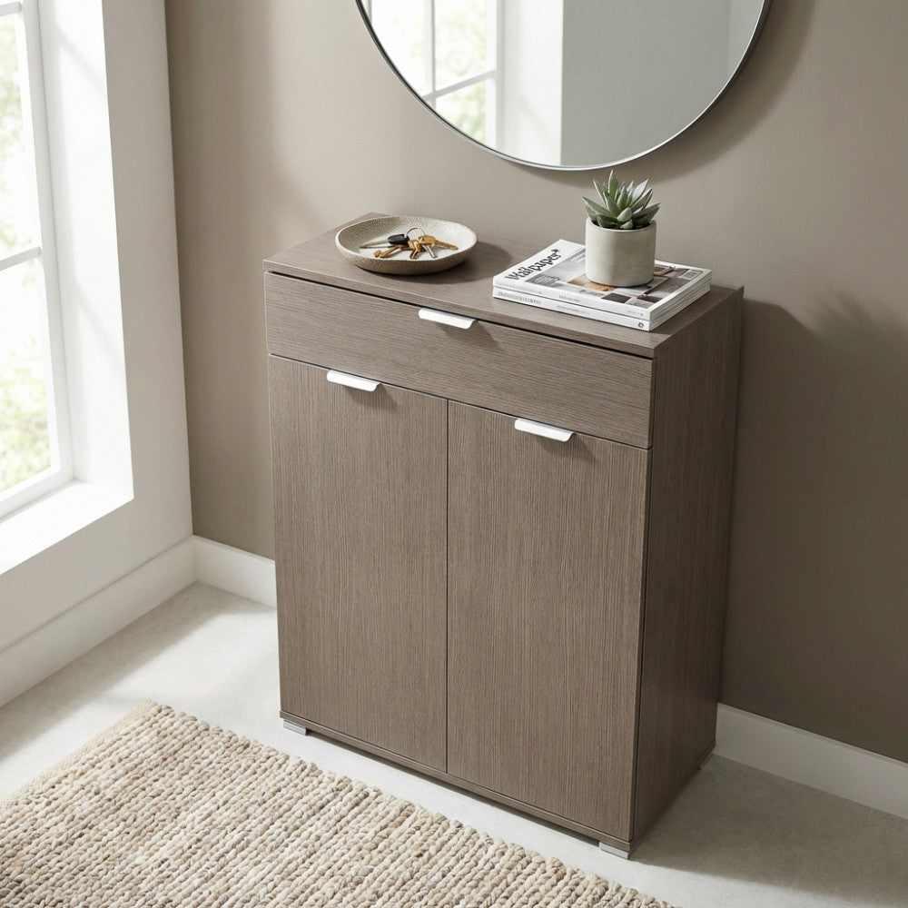 MOBILETTO CLOUD CON 2 ANTA E 1 CASSETTO ROVERE GRIGIO. Dimensioni: cm 75 x 38 x 112 h.