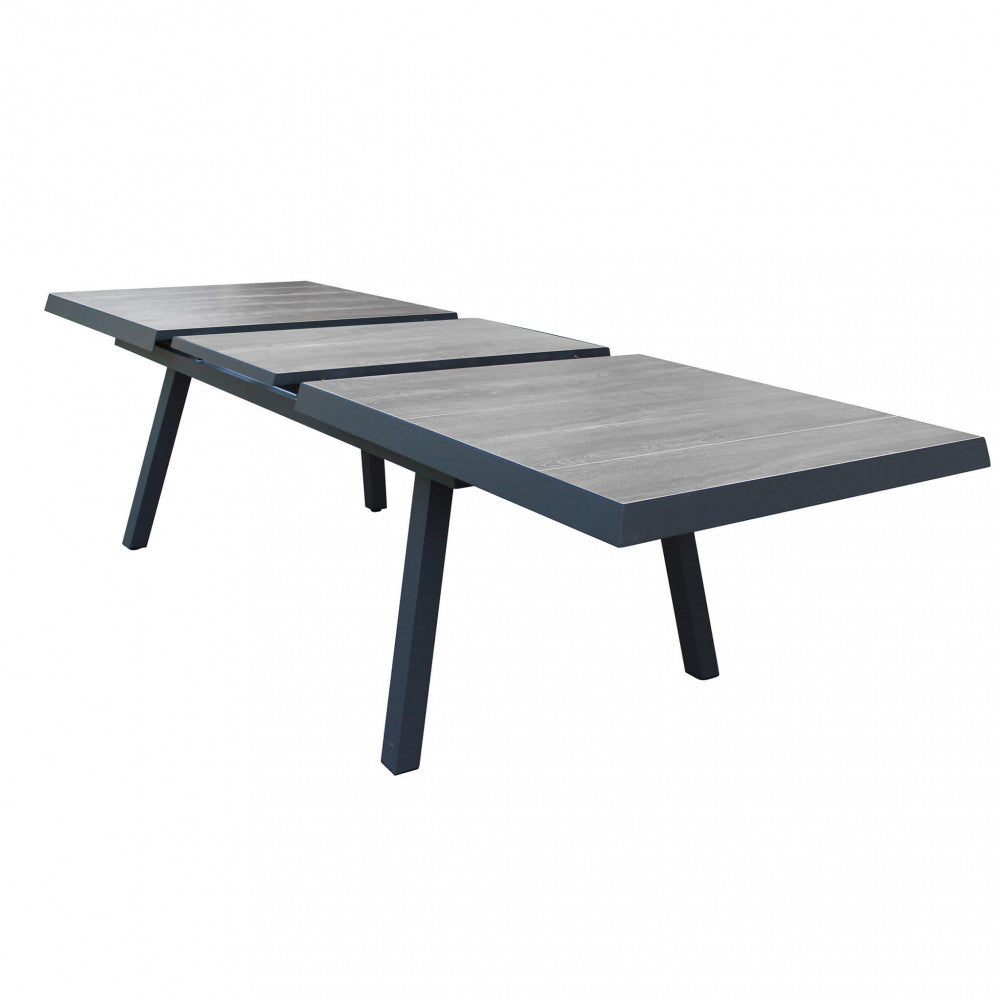 SEATTLE TABLE 205/265 X 105. Structure in ANTHRACITE, TAUPE or WHITE aluminum, table top in GREY wood-effect ceramic in NATURAL taupe. Dimensions: cm 205/265 x 105 x 75 h. Garden Furniture
