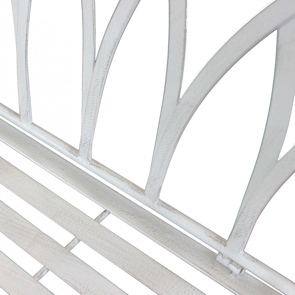 ANNETTE ANTIQUE WHITE BENCH. Powder-coated metal bench in WHITE with electrophoresis treatment. Dimensions: 128 x 40 x 93 cm. Garden furniture.