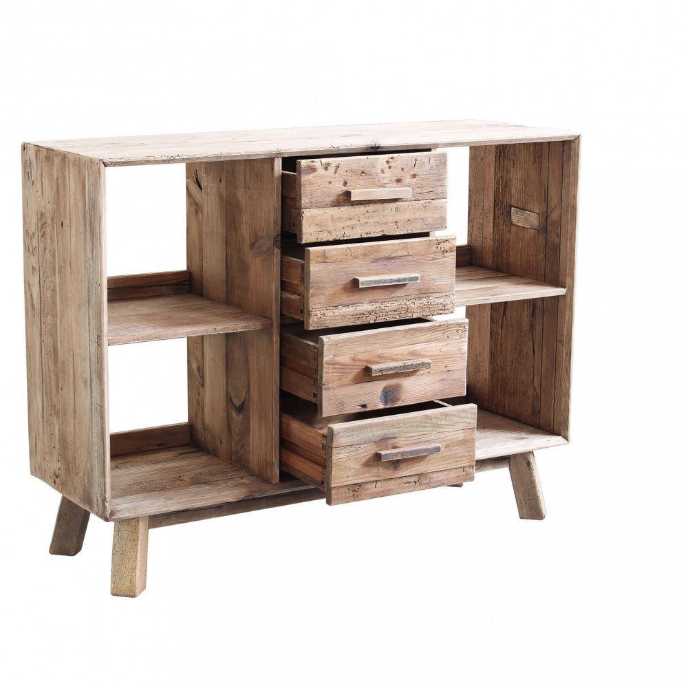 CREDENZA ADAM. Credenza con 4 cassetti e 4 ripiani in legno di pino riciclato Dimensioni: cm 120 x 40 x 90 h.