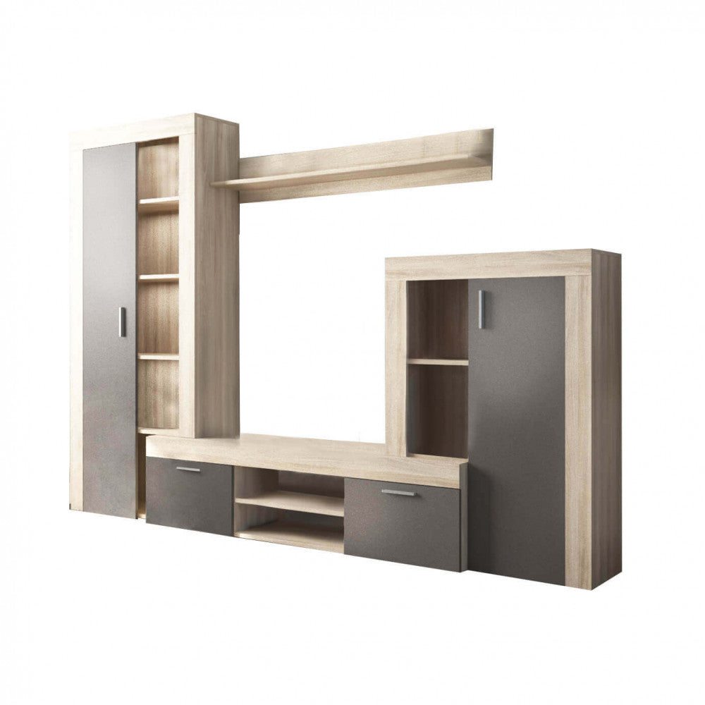 PARETE SOGGIORNO NOBEL OLMO E GRIGIO. Dimensioni: cm 263 x 40 x 200 h.