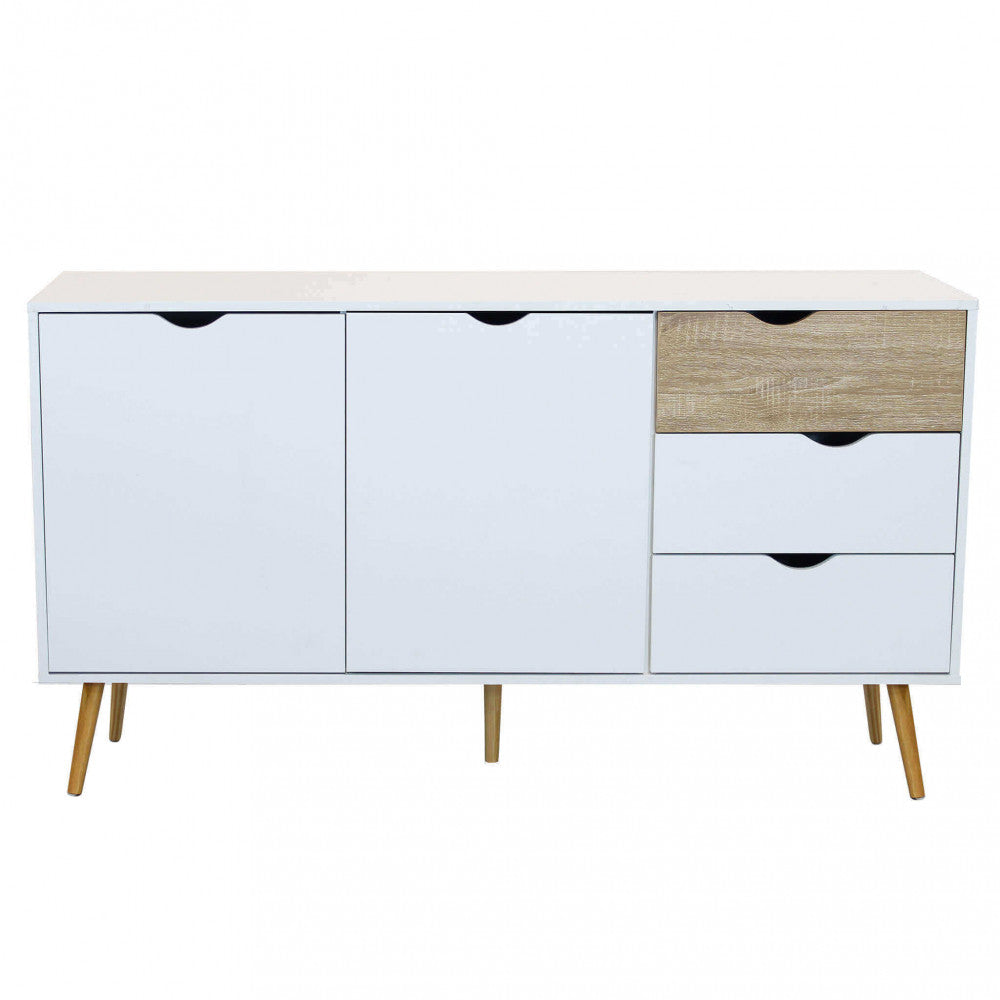 MOBILE BRADLEY. Mobile con 2 ante e 3 cassetti in legno bianco e naturale Dimensioni: cm 147 x 39 x 82 h.