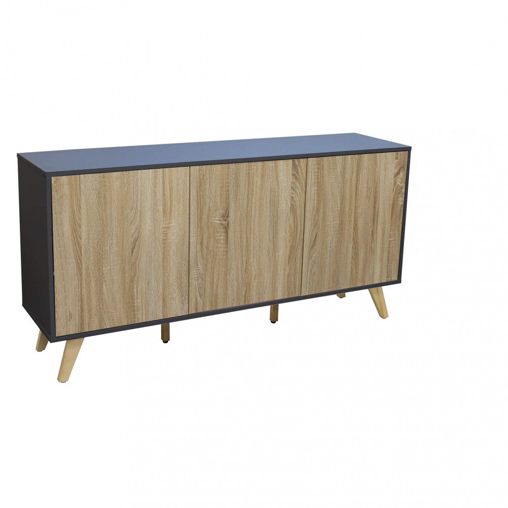 ELTON GREY AND NATURAL CABINET. Melamine cabinet with 3 natural doors, white or dark grey frame. Dimensions: 150 x 39.5 x 75 h.