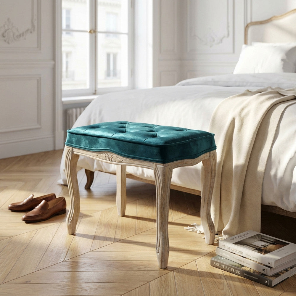 MARLY STOOL IN BLUE VELVET. Dimensions: 50 x 36 x 47 h cm.