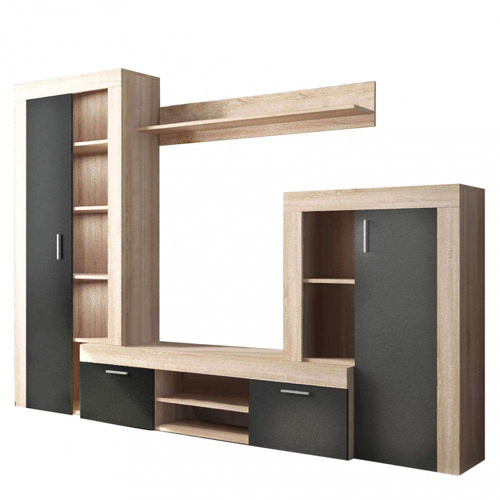 PARETE SOGGIORNO NOBEL ANTRACITE E QUERCIA CHIARO. Parete in legno ANTRACITE e QUERCIA CHIARO Dimensioni: cm 263 x 40 x 200 h.