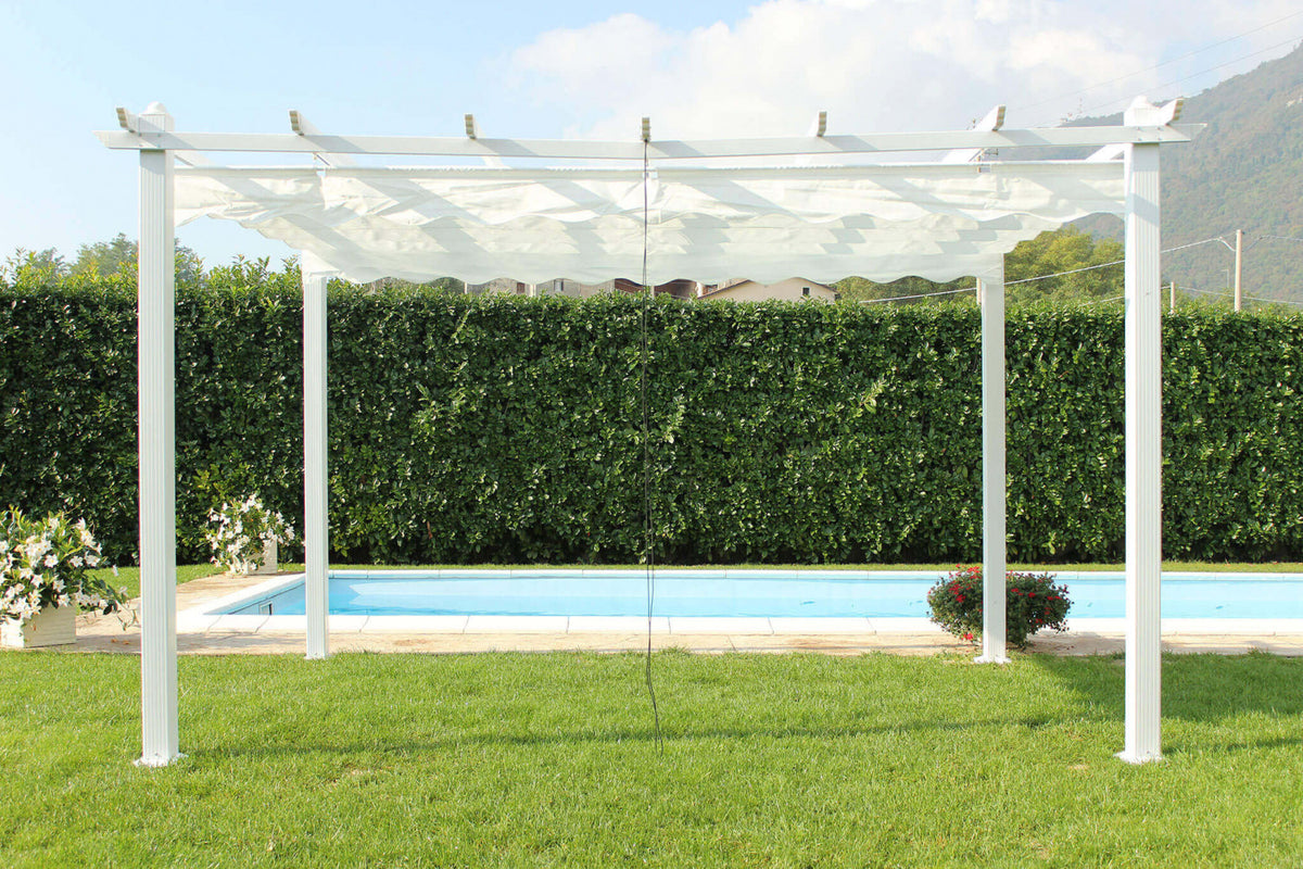 GAZEBO ASTORIA 3 X 4. Telo in poliestere BIANCO 180 gr struttura BIANCA in metallo ed alluminio Dimensioni: m 3 x 4. Arredo Giardino