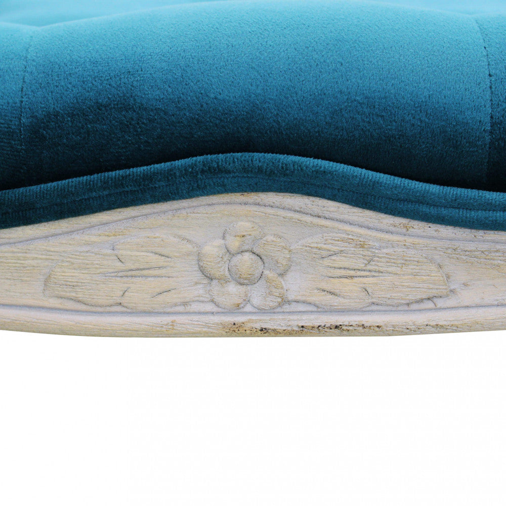 MISTY BENCH IN BLUE VELVET. Dimensions: 110 x 36 x 47 h cm.
