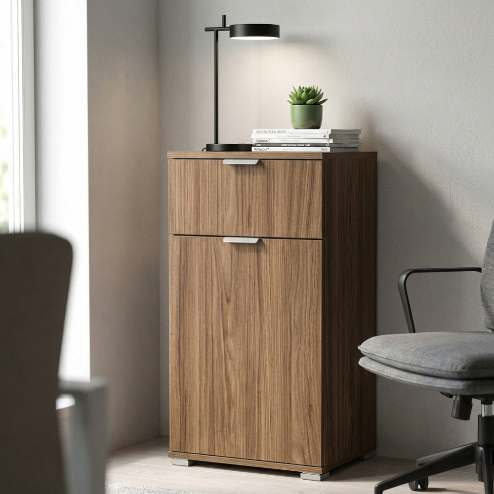 LIRIO WARDROBE WITH 2 DOORS AND 1 DRAWER, WALNUT COLOR. Dimensions: 45 x 38 x 174 cm h.