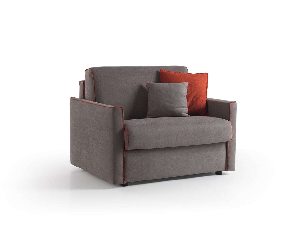 Poltrona letto Lampo con materasso H 16 sfoderabile in tessuto easy wash in poliestere profilo New Bronx arancione (grigio con profili arancioni). Made in Italy