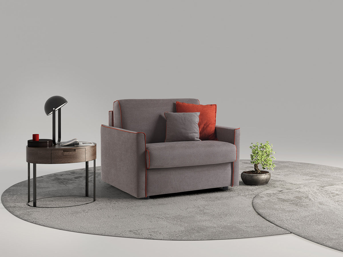 Poltrona letto Lampo con materasso H 16 sfoderabile in tessuto easy wash in poliestere profilo New Bronx arancione (grigio con profili arancioni). Made in Italy