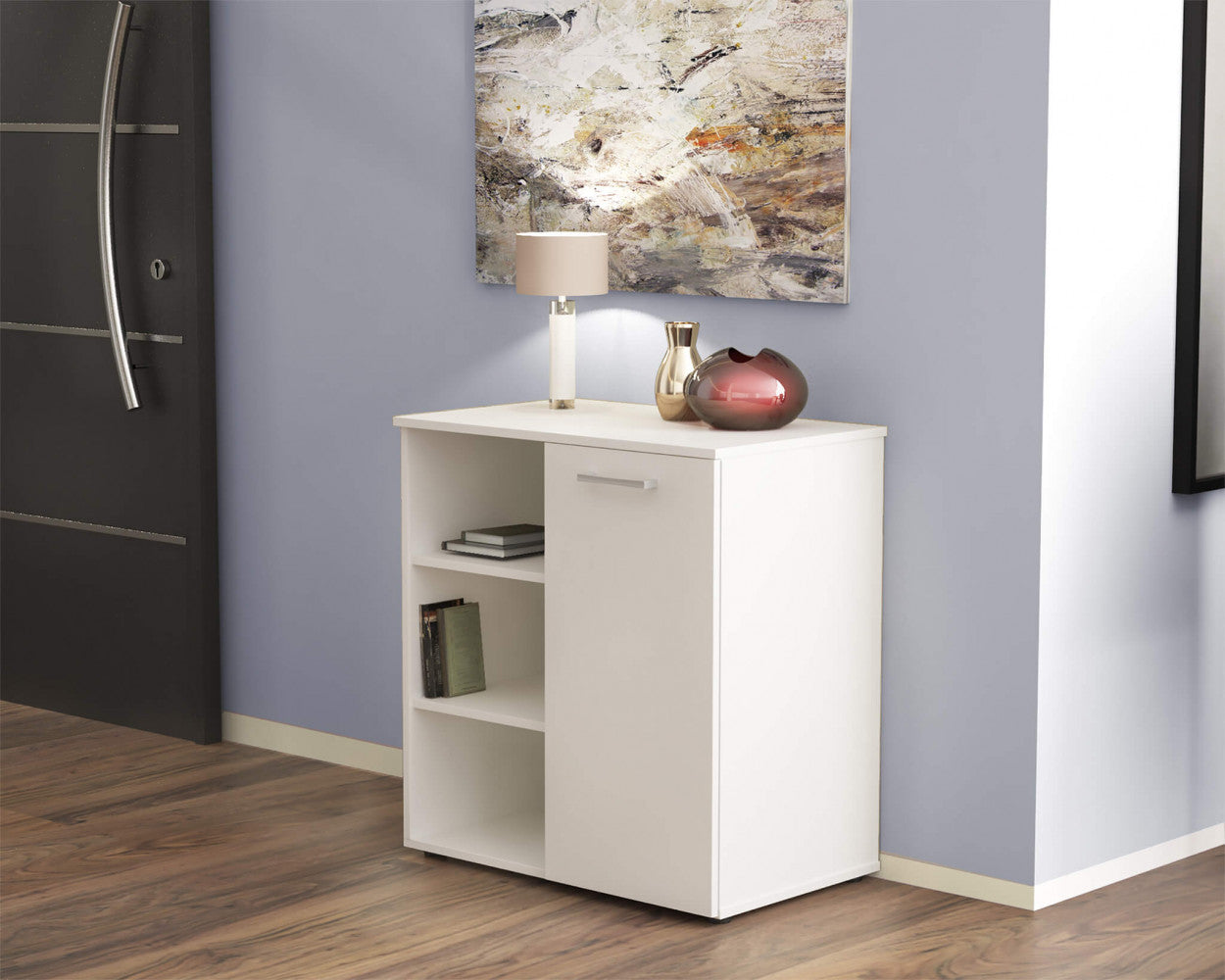 MOBILETTO 1 ANTA E 3 MENSOLE MARK BIANCO. Dimensioni: cm 68 x 35 x 87 h.