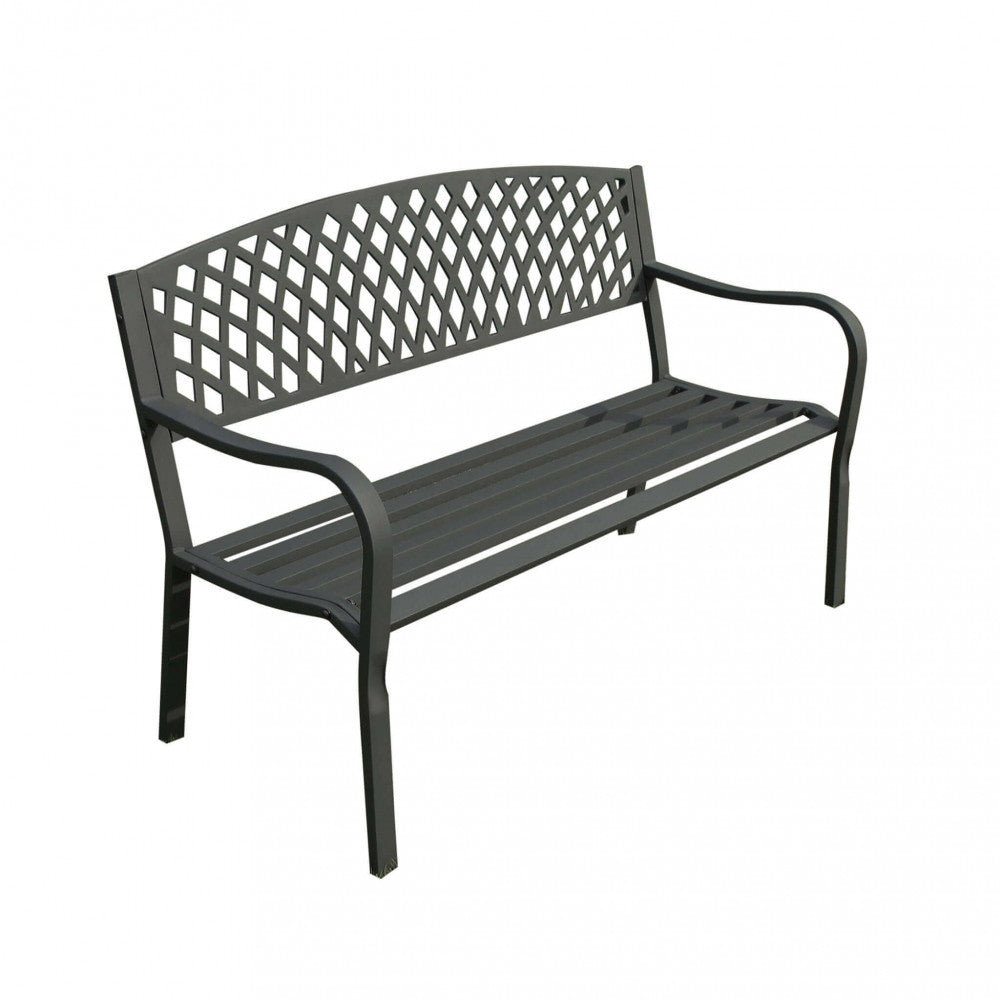 MONTREAL 2-SEAT BENCH. Powder-coated ANTHRACITE metal. Dimensions: 128 x 56 x 85 cm. Garden furniture.