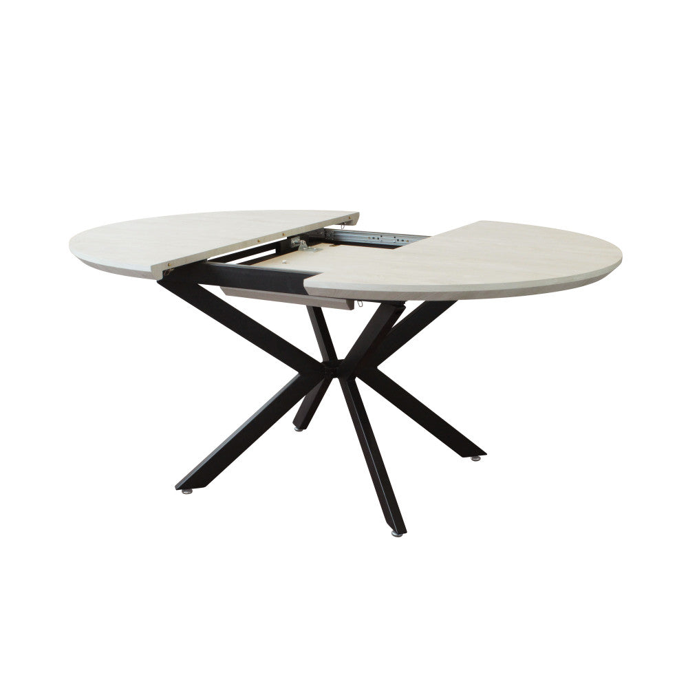 GARRY EXTENDABLE ROUND TABLE WHITE WOOD EFFECT BLACK FRAME 120/160 X 120. Table with MDF top and metal frame. Dimensions: 120 cm l x 120 px 76 h. Garden Furniture