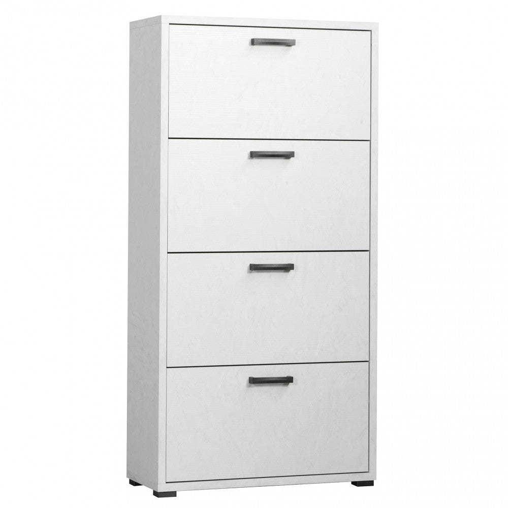 SCARPIERA DEMI 4 ANTE A RIBALTA BIANCO CEMENTO. Dimensioni: cm 75,3 x 33 x 151,8 h.