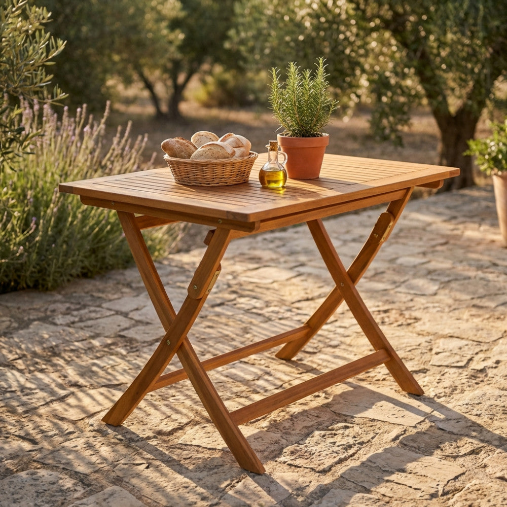 TAVOLO DIEGO PIEGHEVOLE 100 X 70. Legno di Acacia massiccio spessore 22 mm Dimensioni: cm 100 x 70 x 74 h. Arredo Giardino