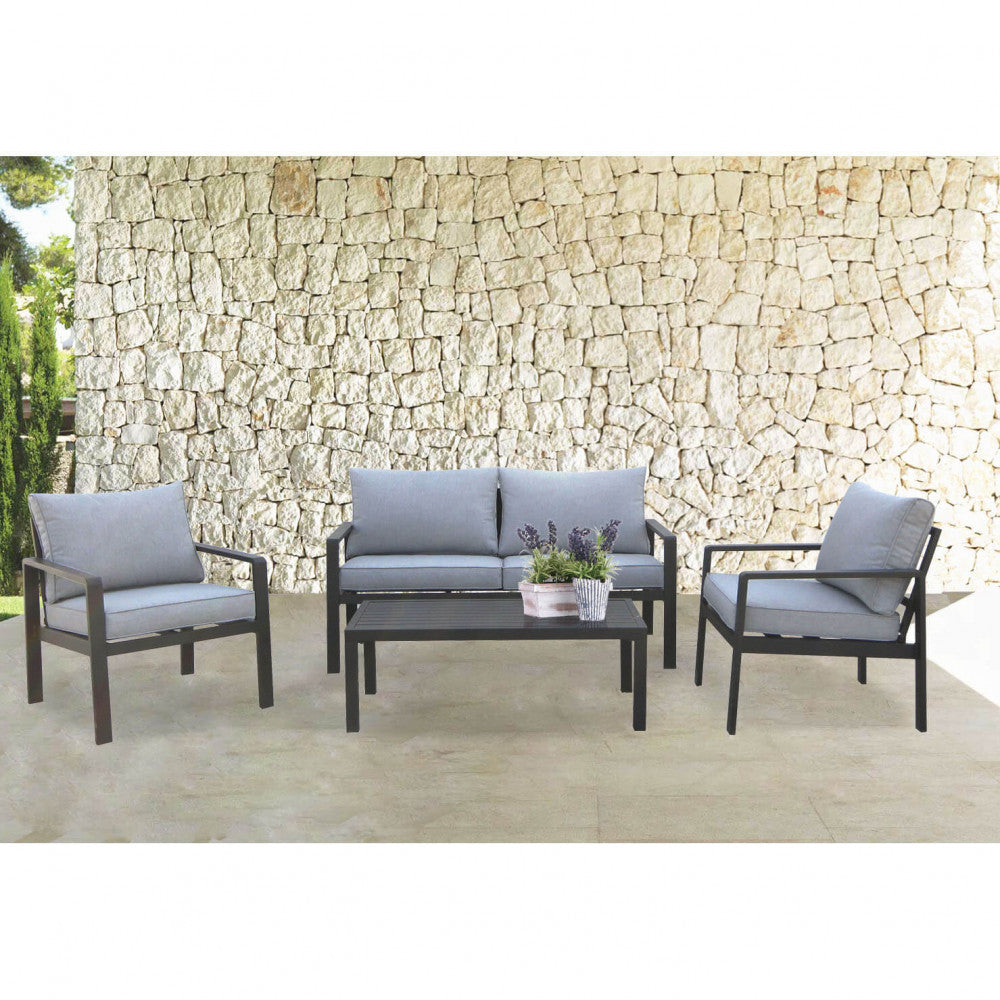 SANTO DOMINGO 2-SEAT LOUNGE WITH CUSHIONS. WHITE or ANTHRACITE aluminum frame, polyester cushions. Dimensions: D.140x70x68/D.64x70x68/T.100x50x35. Garden Furniture