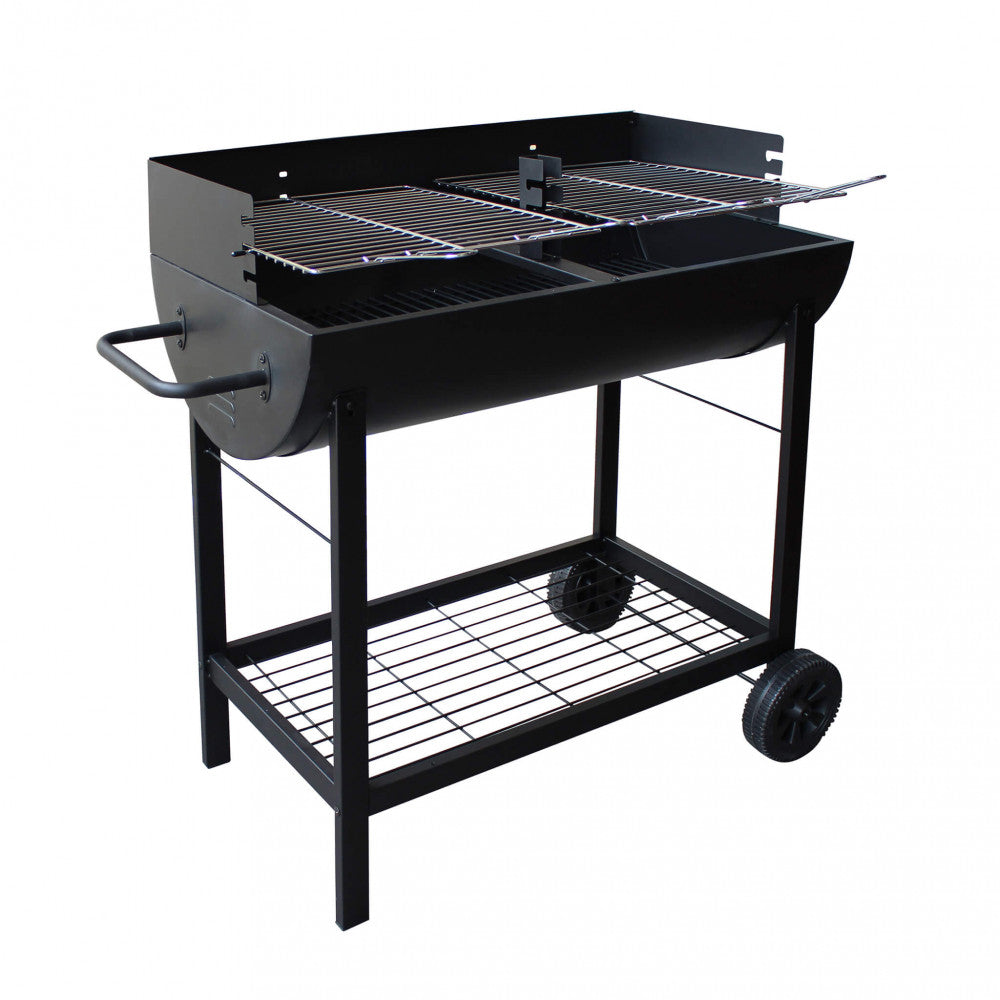 BARBECUE A CARBONELLA WISCONSIN. Struttura in acciaio verniciato NERO con 2 griglie Dimensioni: cm 100 x 47 x 94 h.