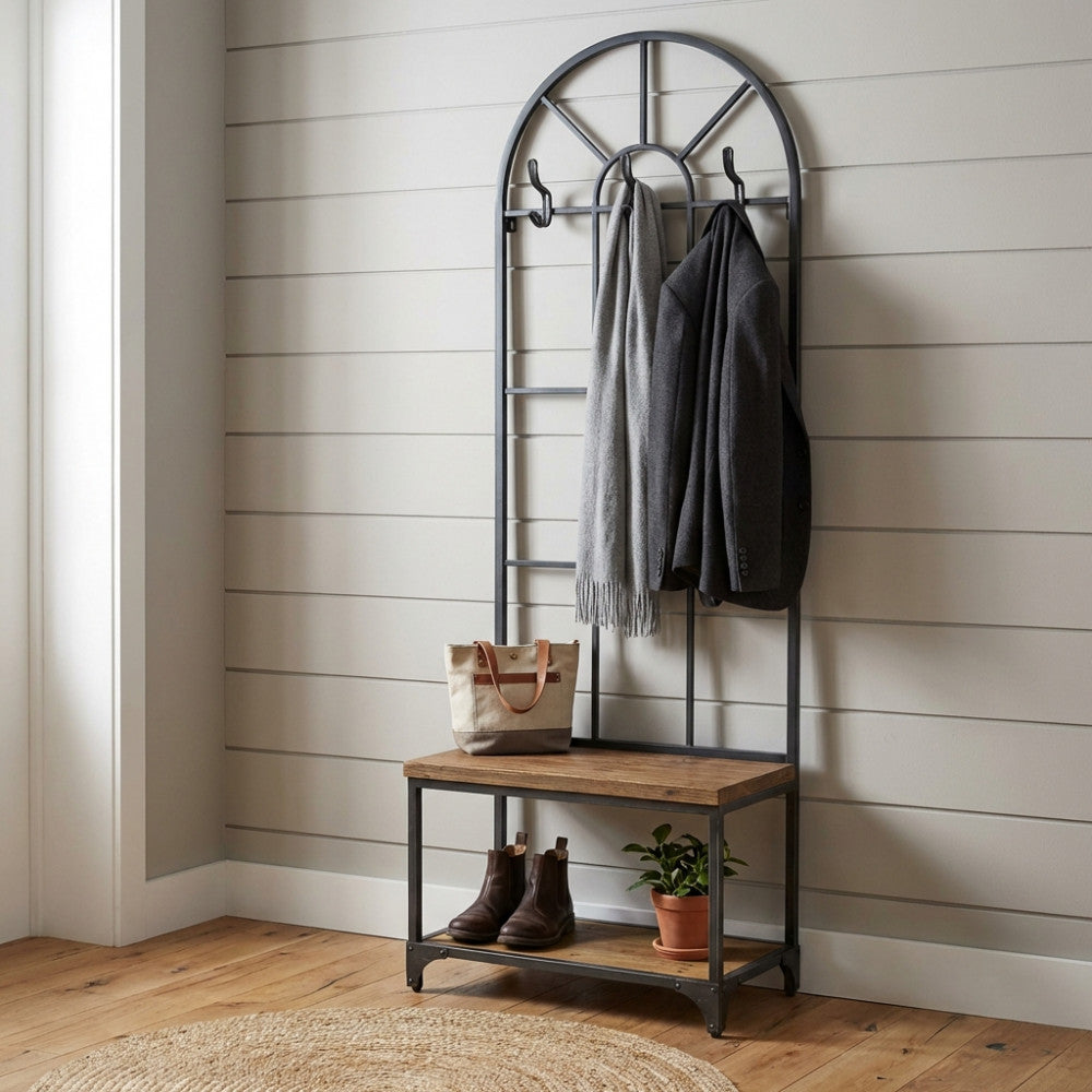 APPENDIABITI CON PANCA BOOKER. Dimensioni: cm 63,5 x 41 x 191 h.