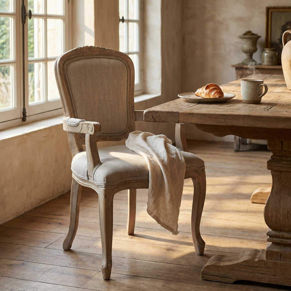 ROMY CHAIR IN GREY FABRIC. Dimensions: 57 x 57 x 90 cm h.