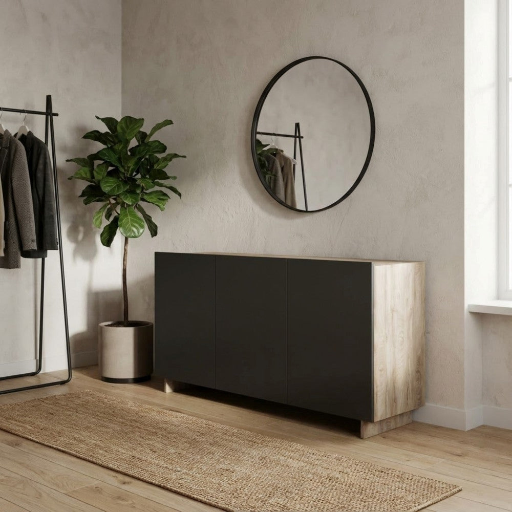 CREDENZA CARLILE ANTRACITE E ROVERE CHIARO. Credenza in legno ANTRACITE e ROVERE CHIARO Dimensioni: cm 150 x 40 x 76 h.