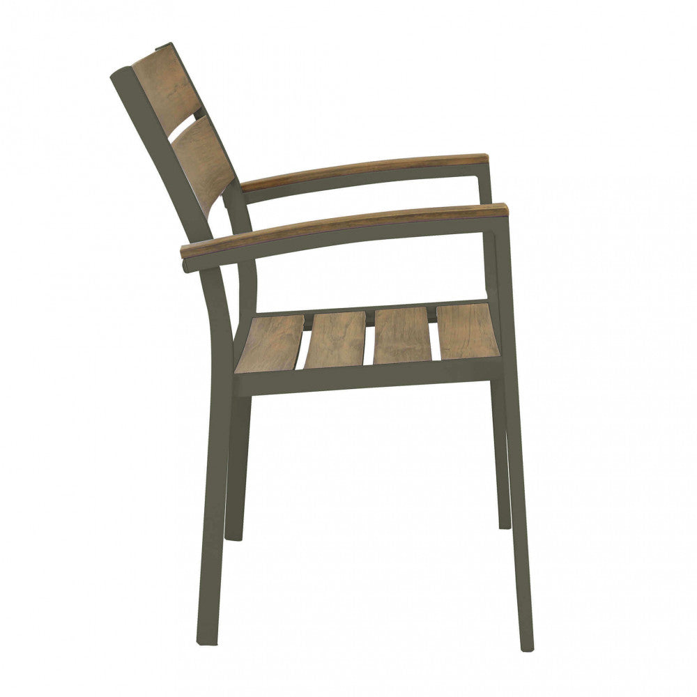 POLTRONA CAYMAN. Struttura in alluminio BIANCO o TAUPE seduta e schienale in polywood color TEAK Dimensioni: cm 56 x 58 x 85 h. Arredo Giardino