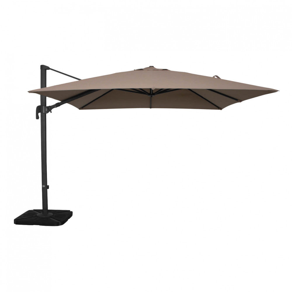 OMBRELLONE NETTUNO LUX NERO P/L 3 X 4 TELO TAUPE. Telo in poliestere TAUPE 250 gr con antivento palo girevole in alluminio 95x65 e 48x55 mm 8 stecche alluminio 17 x 25 mm, base a crociera Dimensioni: m 3 x 4. Arredo Giardino