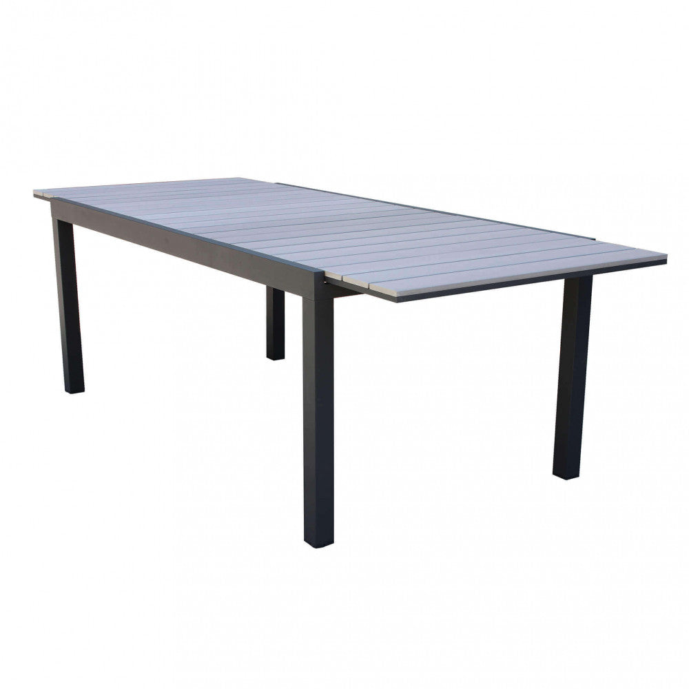 PENTAL TABLE 180/240 X 100. Structure in painted aluminum WHITE, TAUPE or ANTHRACITE, table top in gray POLYWOOD Dimensions: cm 180/240 x 100 x 73 h. Garden Furniture