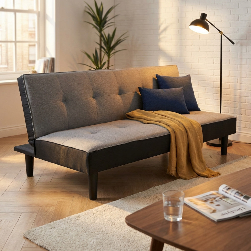 DIVANO LETTO ALVIN. Divano Letto GRIGIO MELANGE struttura in metallo e legno Dimensioni: D.180x86x78/DL.180x105x38.