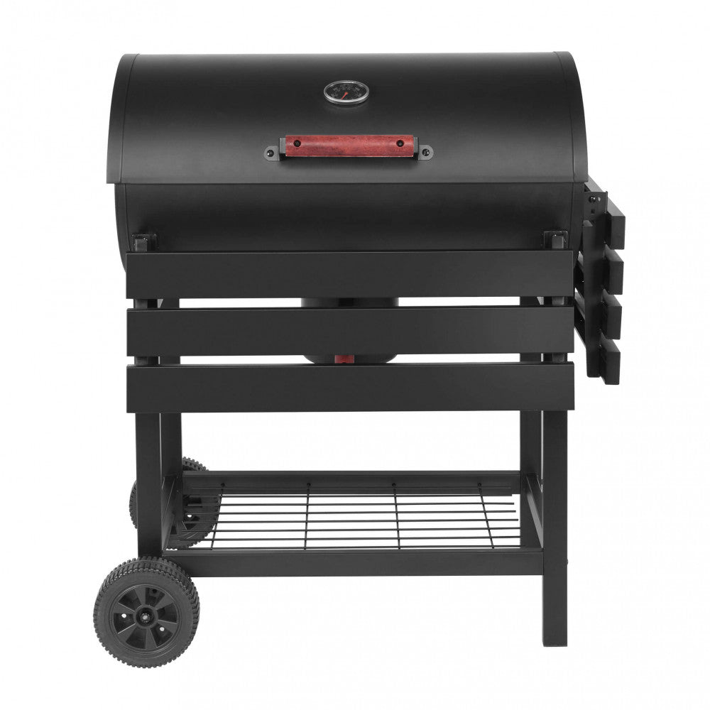 BARBECUE A CARBONELLA TENNESSEE. Struttura in acciaio verniciato NERO con 2 griglie con coperchio e termometro Dimensioni: cm 113 x 70 x 97,5 cm.