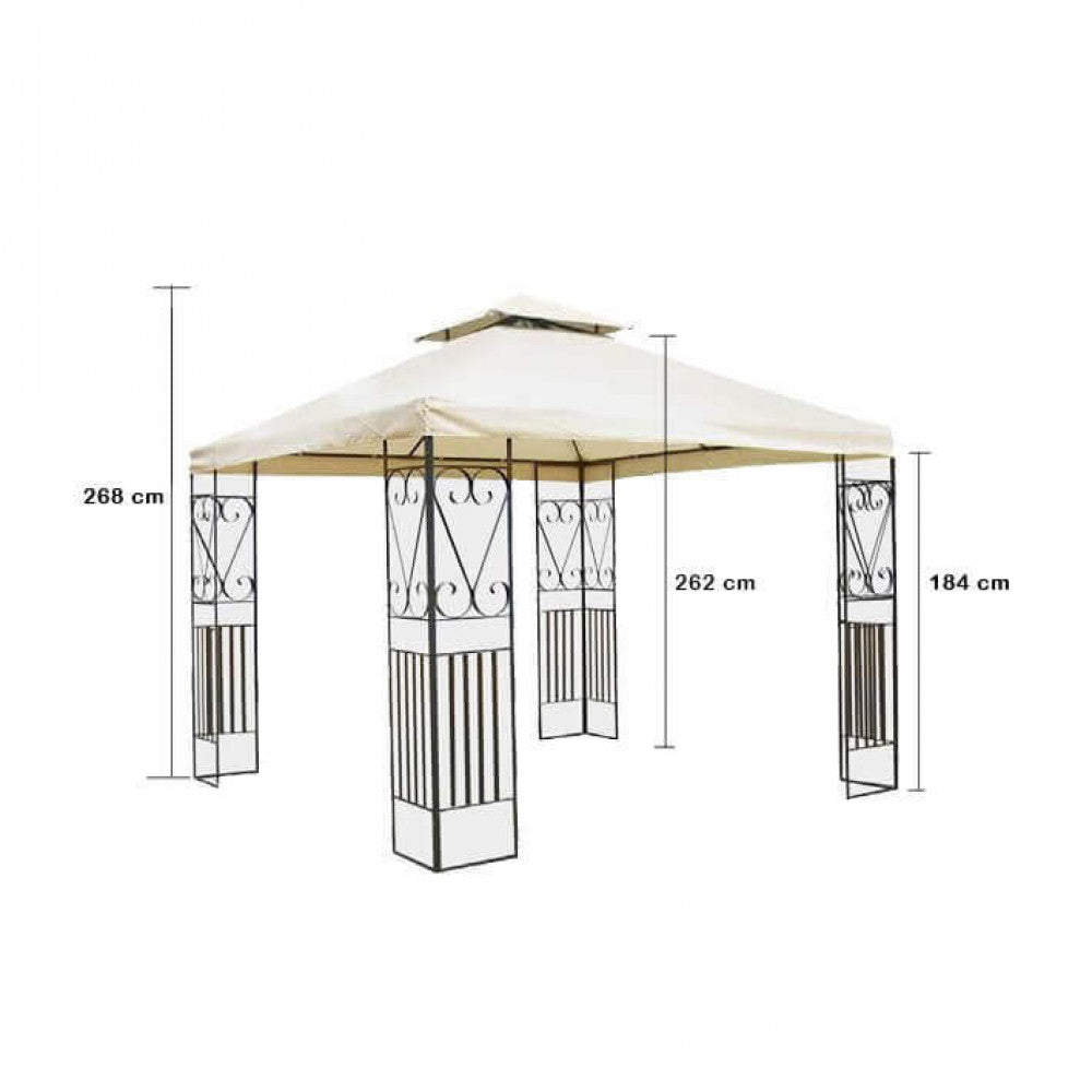GAZEBO BOSTON 3 X 3. 180 g IVORY polyester fabric, ANTHRACITE metal frame. Dimensions: 3 x 3 m. Garden furniture.