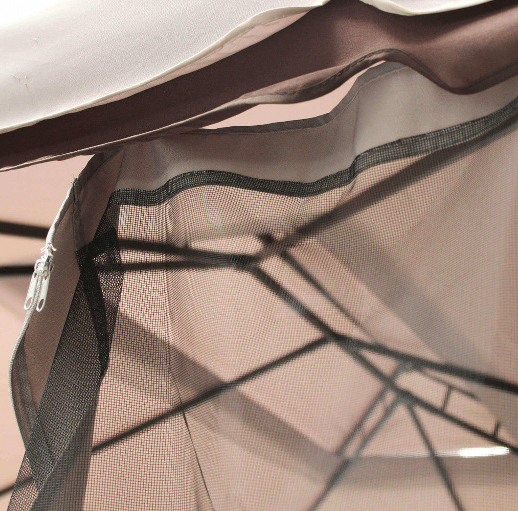 GAZEBO AVANA 3 X 4. Telo in poliestere AVORIO 180 gr e laterali 160 gr struttura in alluminio finitura NERA completo di 4 tende e zanzariere Dimensioni: m 3 x 4. Arredo Giardino