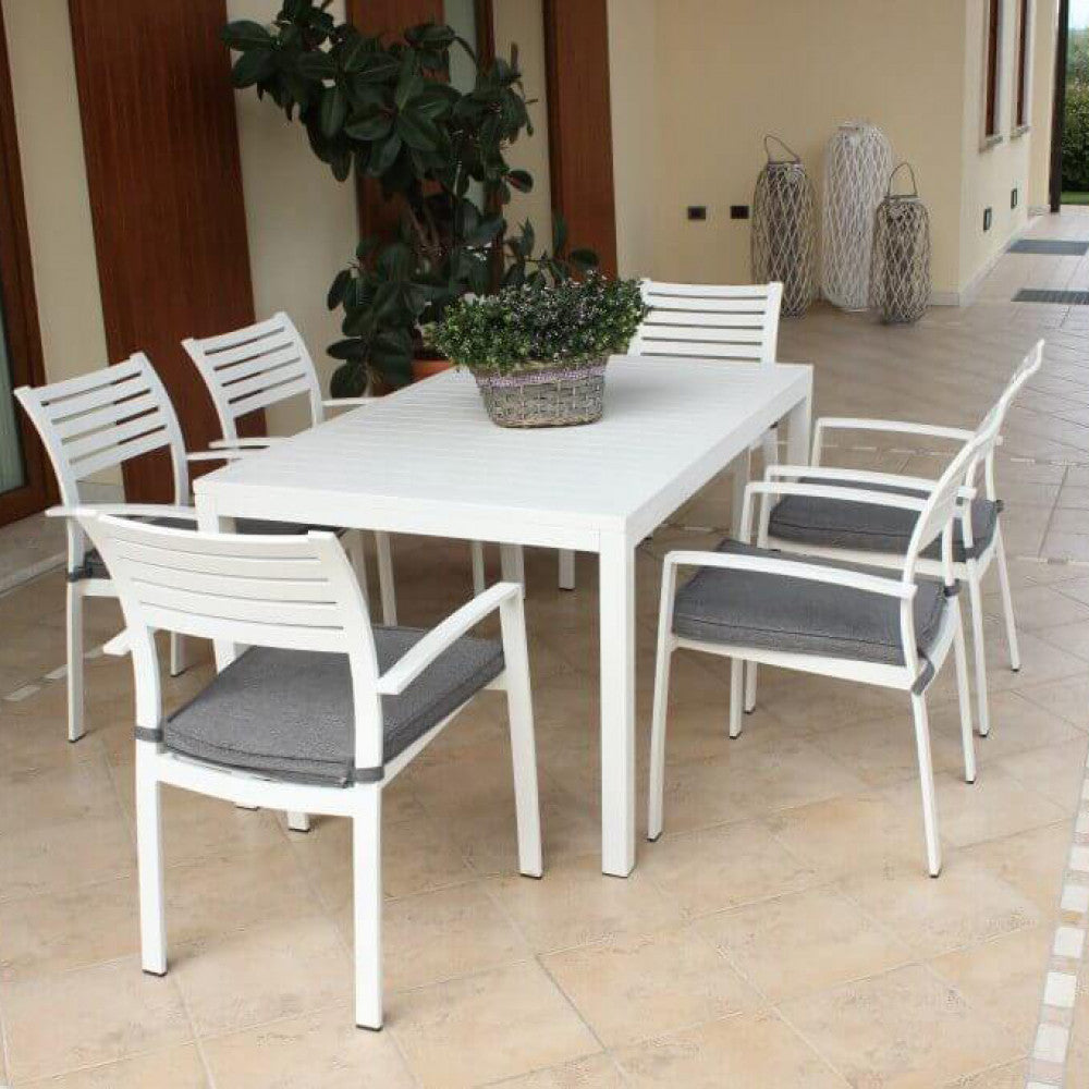 MILO TABLE 150 X 90. Structure in painted aluminum WHITE or DOVE GREY or TAUPE or ANTHRACITE Dimensions: 150 x 90 x 74 h cm. Garden Furniture