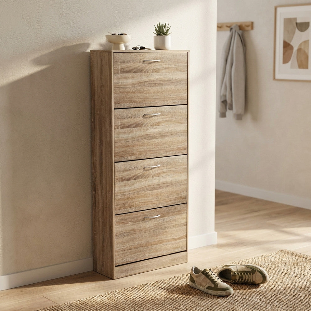 WENDY NATURAL SHOE RACK. Shoe rack with 4 wooden doors. Dimensions: 60 x 24 x 150 cm.