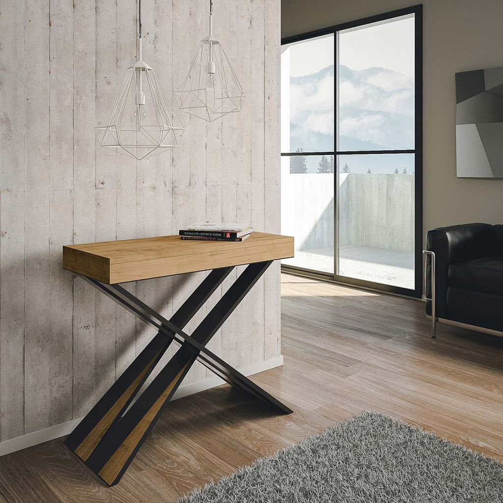 Consolle allungabile 90x40/196 cm Longarone Small Premium Quercia Natura telaio Antracite