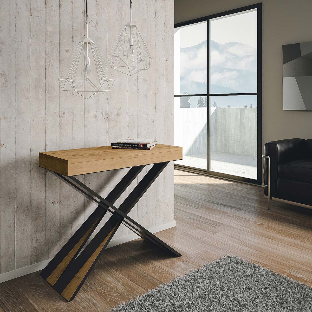 Consolle allungabile 90x40/196 cm Longarone Small Premium Quercia Natura telaio Antracite