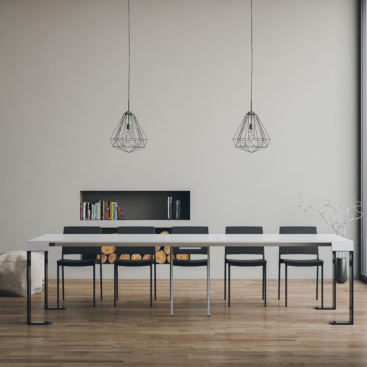 Consolle allungabile 90x40/300 cm Pieve Bianco Frassino telaio Antracite
