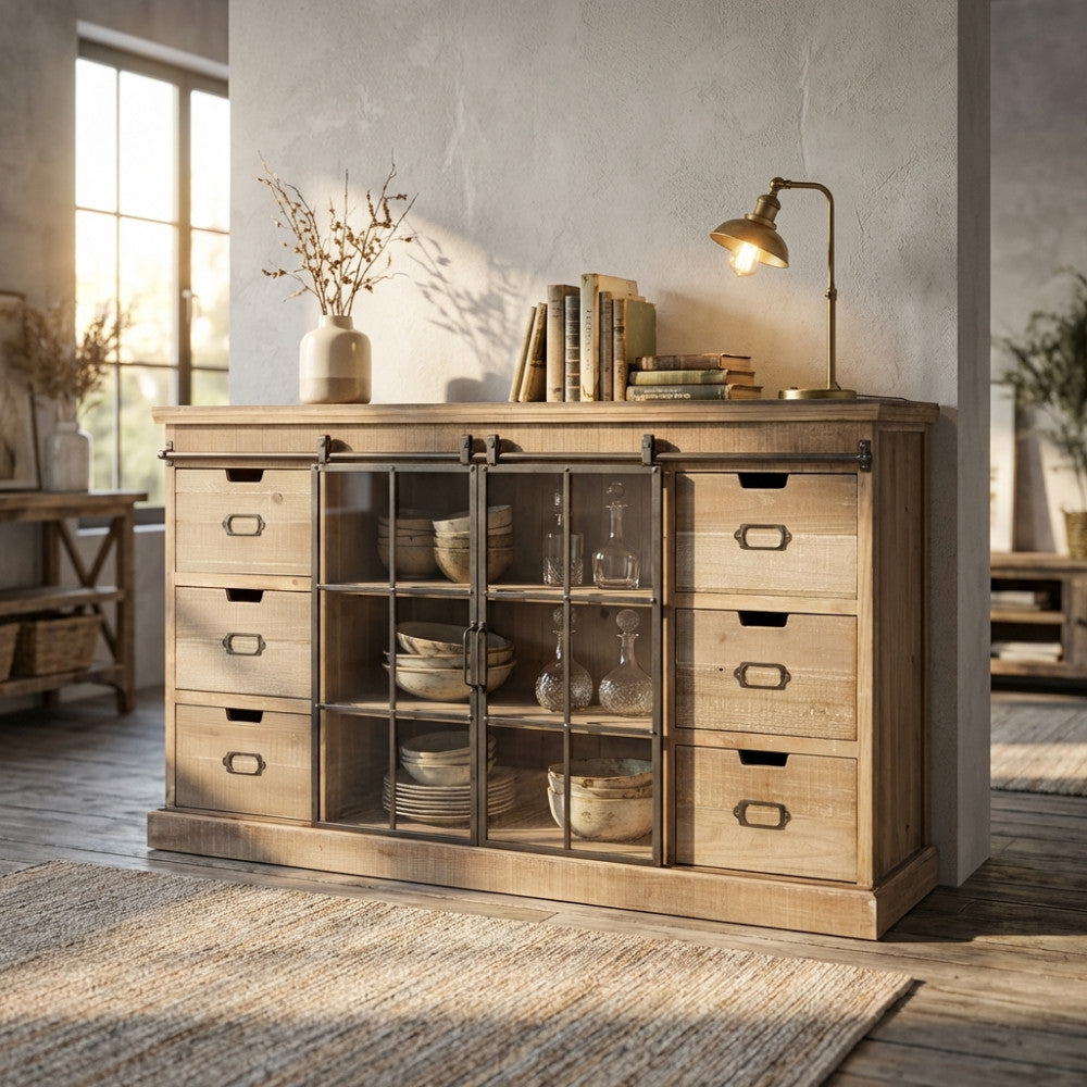 GASTON WOODEN CABINET. Cabinet with 2 doors and 6 drawers. Dimensions: 147.5 x 39 x 81.5 cm.