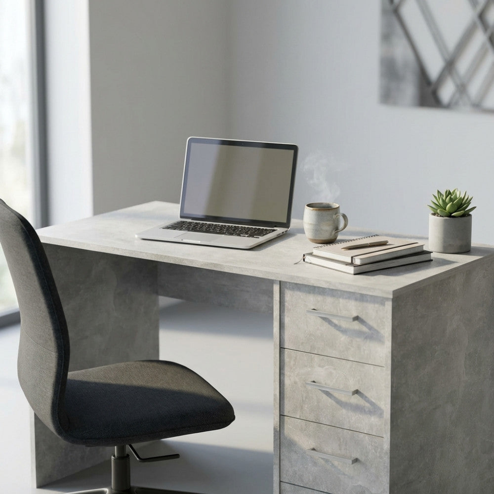 TOPAZ GREY CONCRETE-EFFECT LAPTOP STAND. GREY CONCRETE-EFFECT wooden laptop stand. Dimensions: 120 x 50 x 74 h cm.