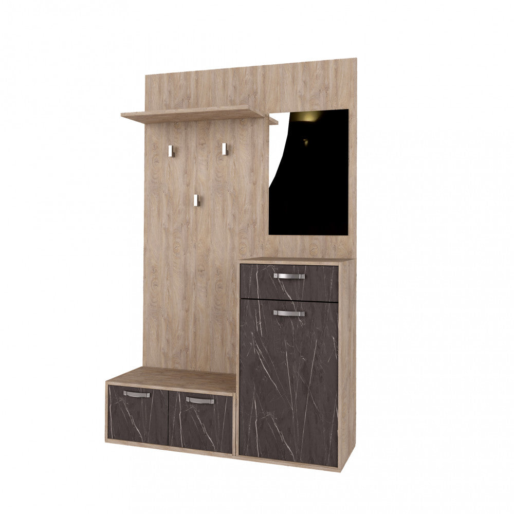 MOBILE PER ENTRATA SMERALDO ROVERE CHIARO E ANTRACITE. Dimensioni: cm 115 x 35 x 197 h.