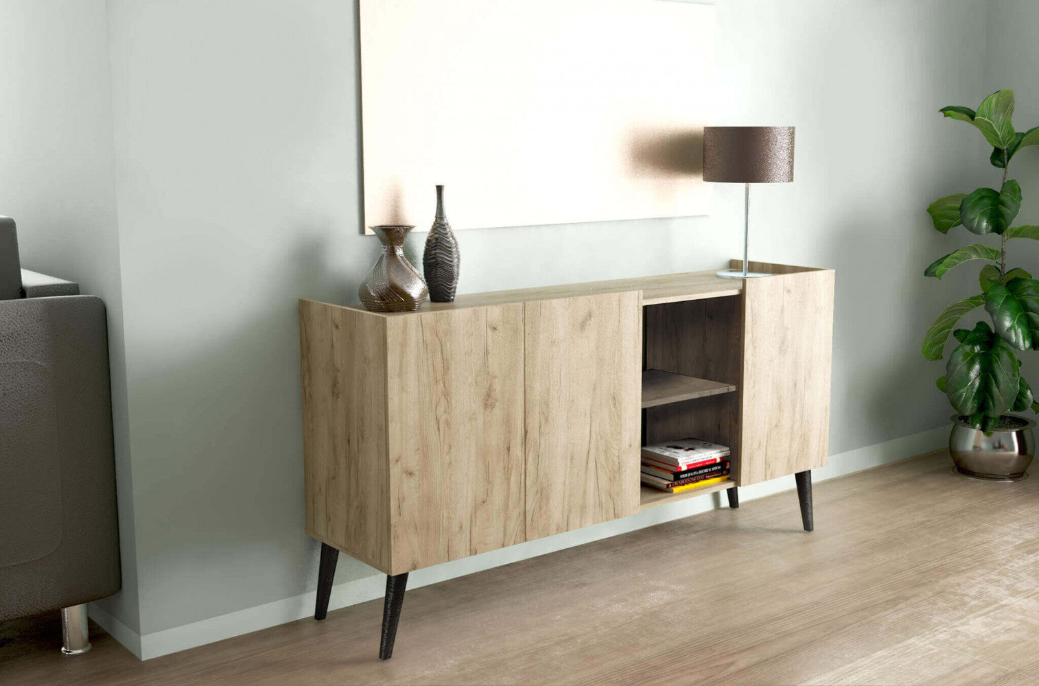 MOBILE FELY 3 ANTE E 2 MENSOLE ROVERE. Dimensioni: cm 160 x 40 x 83 h.