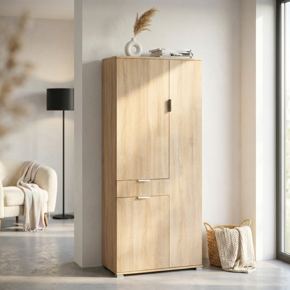 ARMADIO ECO CON 3 ANTE E 1 CASSETTO NATURALE. Dimensioni: cm 75 x 38 x 174 h.