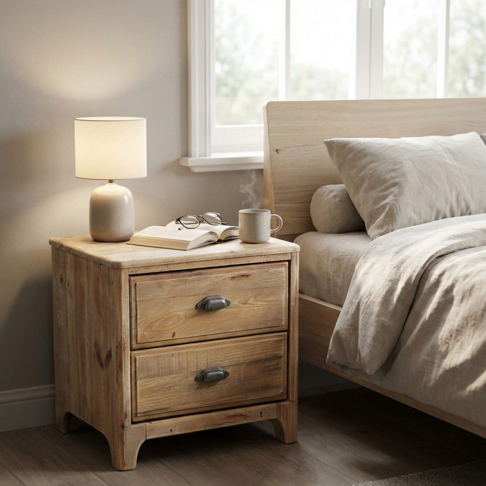 MOBILETTO GALEN. Mobiletto con 2 cassetti in legno di pino riciclato Dimensioni: cm 55 x 45 x 55 h.