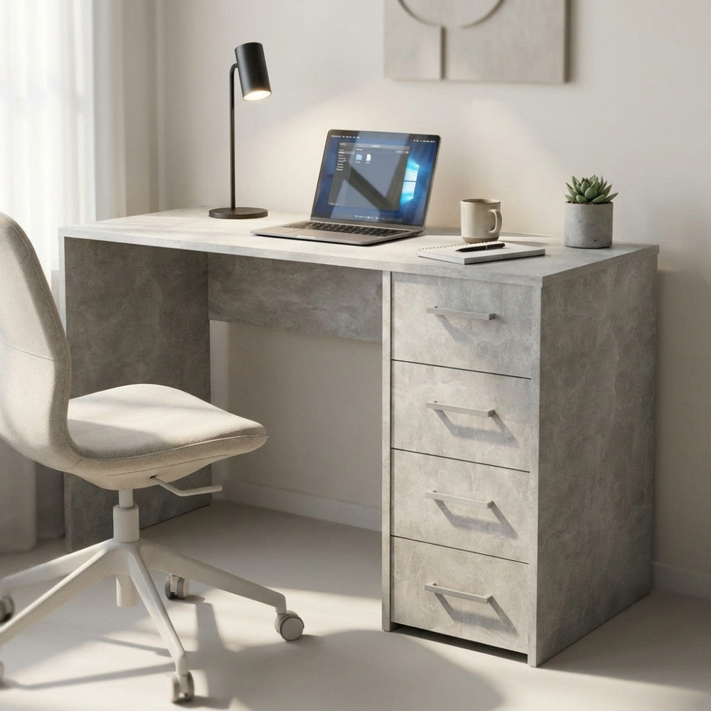 TOPAZ GREY CONCRETE-EFFECT LAPTOP STAND. GREY CONCRETE-EFFECT wooden laptop stand. Dimensions: 120 x 50 x 74 h cm.