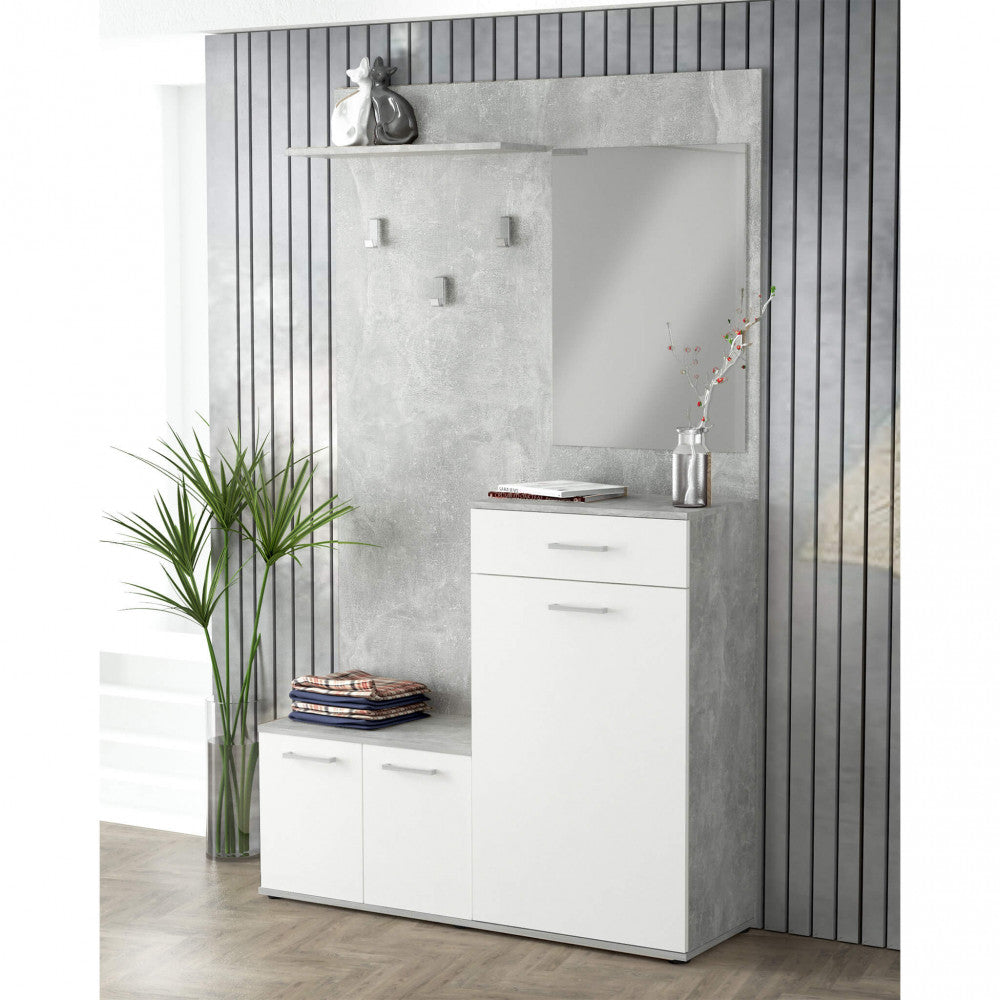 MOBILE PER ENTRATA SMERALDO CEMENTO CHIARO E BIANCO. Dimensioni: cm 115 x 35 x 197 h.