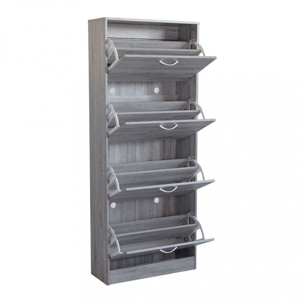 WENDY SHOE RACK, LIGHT GREY. Shoe rack with 4 wooden doors. Dimensions: 60 x 24 x 150 cm.