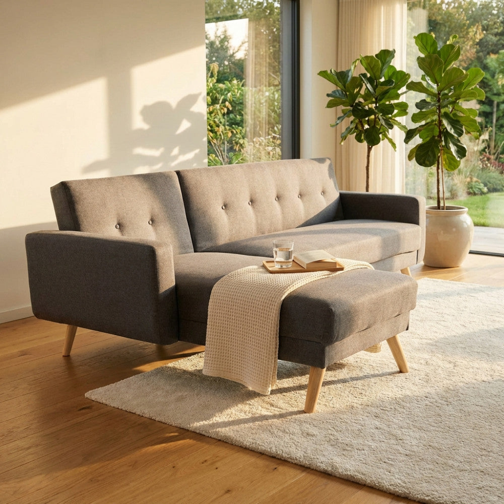 DIVANO LETTO ARTHUR. Divano Letto GRIGIO SCURO MELANGE struttura in metallo e legno Dimensioni: D.176x84x84/DL.176x105x45/S.74x157x84/SL.74x178x45.