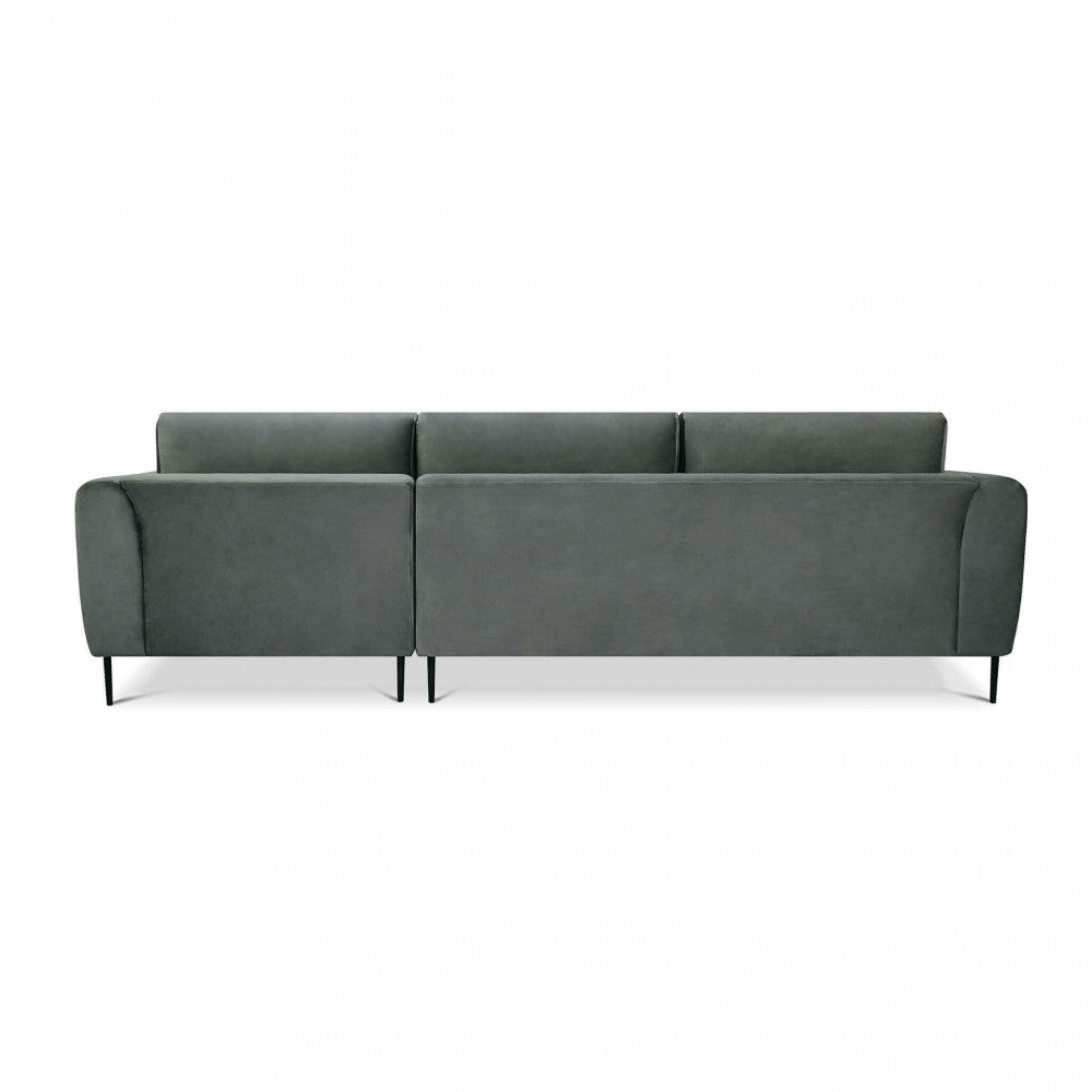 GREGORY SOFA WITH CHAISE LONGUE. Sofa with chaise longue in BROWN, GREY, or BLUE with metal legs. Dimensions: D.180x97x85/S.100x170x85.
