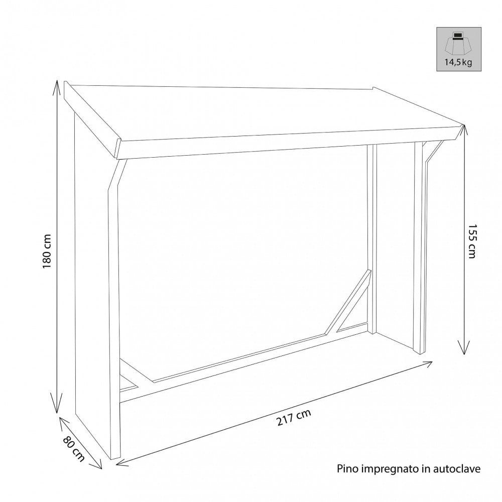LEGNAIA LANTANA 217 X 80 X 155/180. Pino impregnato in autoclave Dimensioni: cm 217 x 80 x 155/180 h.